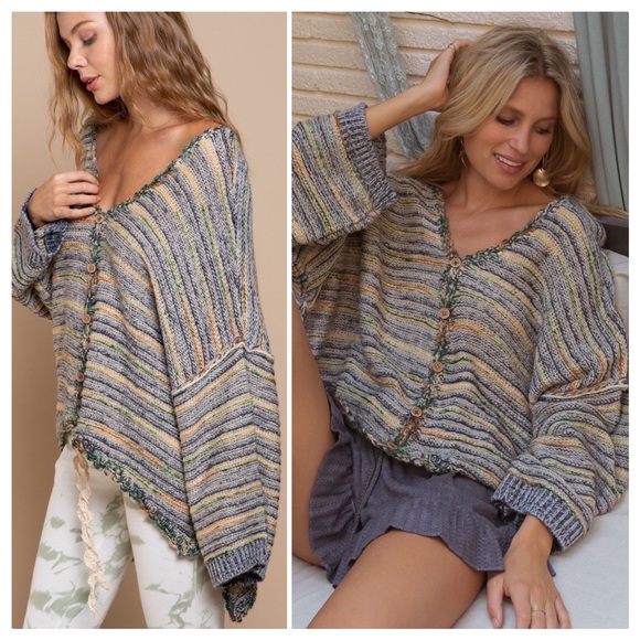 POL Sweaters - POL Palms Spring Stripe Sweater Cardigan
